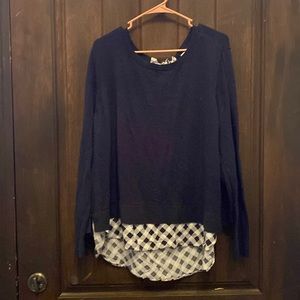 Crown & Ivy Tie Back Navy and Gingham Sweater
